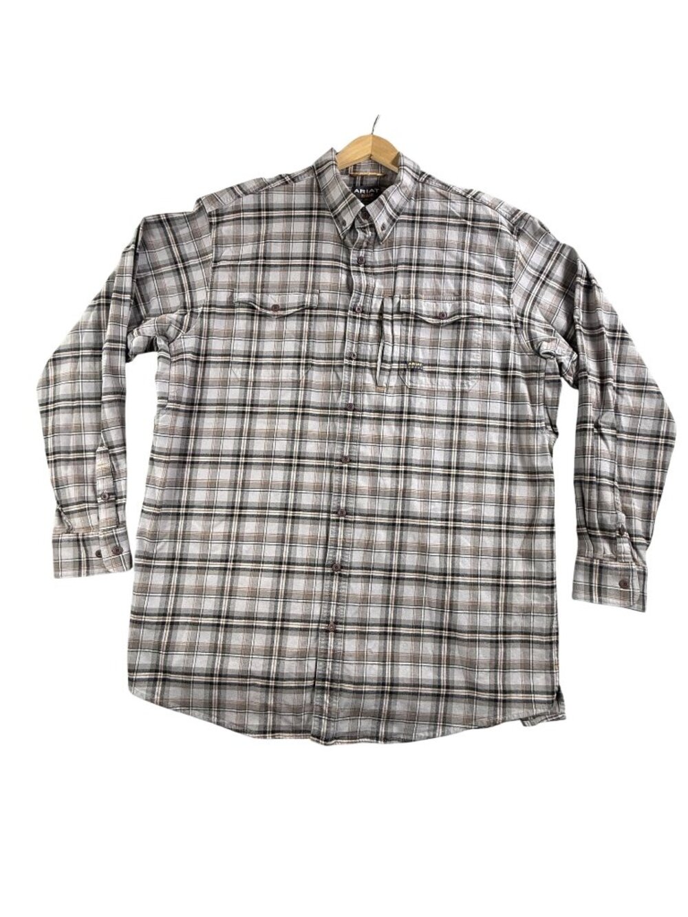 Ariat Shirt Mens 2XLT Gray Plaid Flannel Button Up Long Sleeve Rebar Workwear